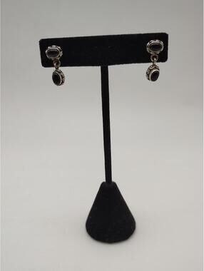 VTG 925 Sterling Silver Black Onyx Style Dangle Earrings